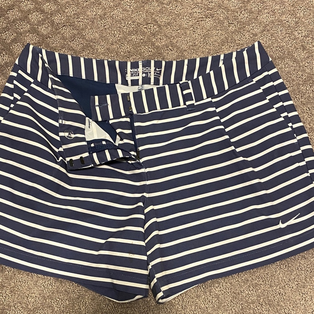 Nike Women's Golf Navy and White Striped Shorts